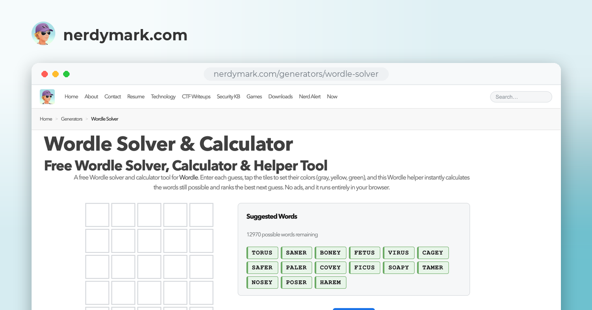Wordle Solver & Calculator - nerdymark.com