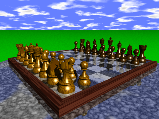 The famous 1993 CHESS.POV sample scene rendered by POV-Ray 3.8 compiled to WebAssembly